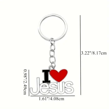 A keychain that says i love jesus on it.