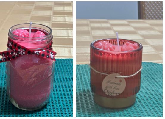 pink candles in glass